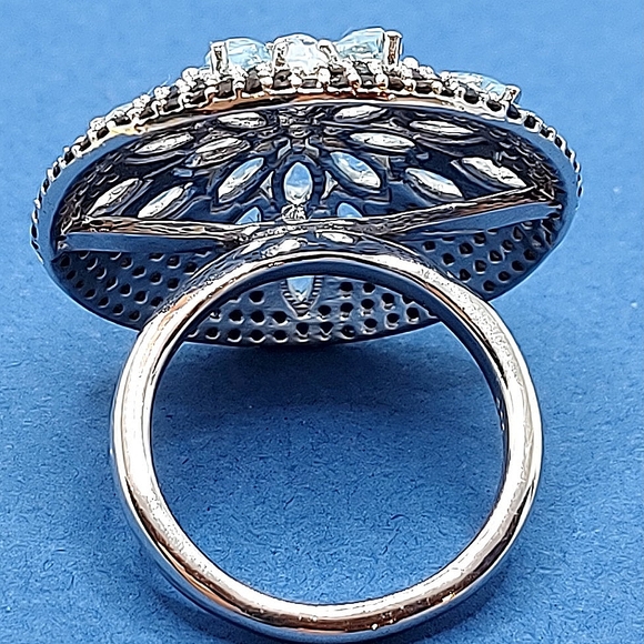 Natural Sky Blue Topaz‎ 6x3mm & Black Spinel 925 Sterling Silver Ring Size 8 - Picture 8 of 10